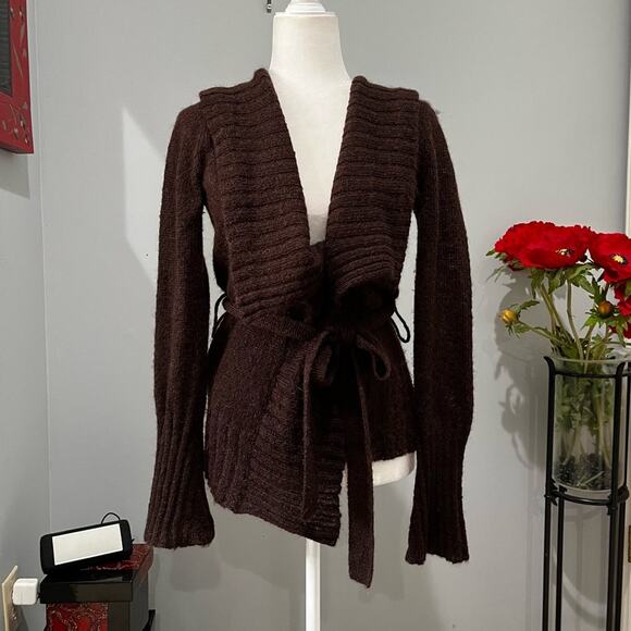 NEW Body by Victoria Mohair Draped Open Weave Shawl Collar Belted Wrap Sweater … - Picture 15 of 16